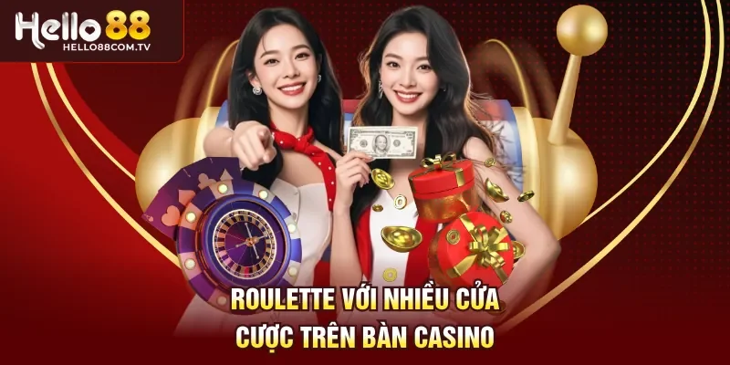 Roulette với nhiều cửa cược trên bàn casino